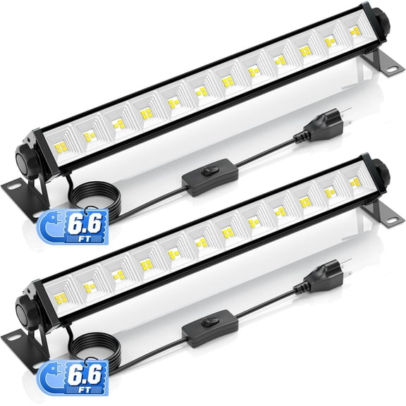 2 Pack LED Shop Lights, 40W 5400LM Plug in Garage Lights with 6.6FT Long Power Cord and On/Off Switch, 6000K Daylight White Work Light for Garage, Workshop, Warehouse, Workbench, Shed