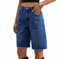 thumbnail image 2 of Women Denim Bermuda Shorts Knee Length Low Rise Baggy Jorts M, 2 of 9