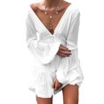 thumbnail image 3 of DYMADE Women White V-Neck Flared Sleeve Holiday Dress, 3 of 5
