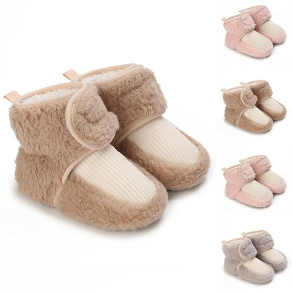 Juebong Baby Fleece Booties 0-24Months Newborn Unisex Booties Non-Slip Newborn Infant First Walkers Warm Shoes Khaki,6 Months