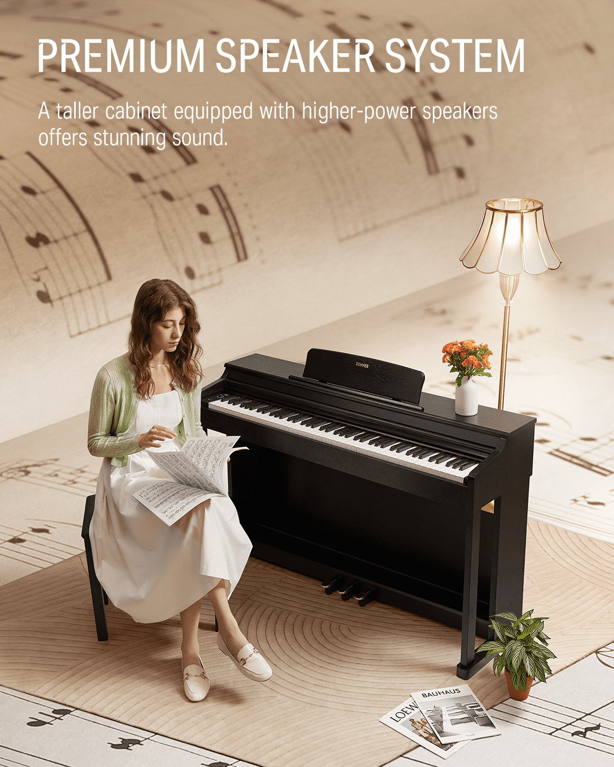 Donner DDP-100 88-Key Weighted Action Digital Piano for Beginner Bundle with Piano Keyboard Stand, Power Adapter, Triple Pedals, MP3 Function, USB-MIDI, 2 Headphone Jacks Black, Melodics Lessons