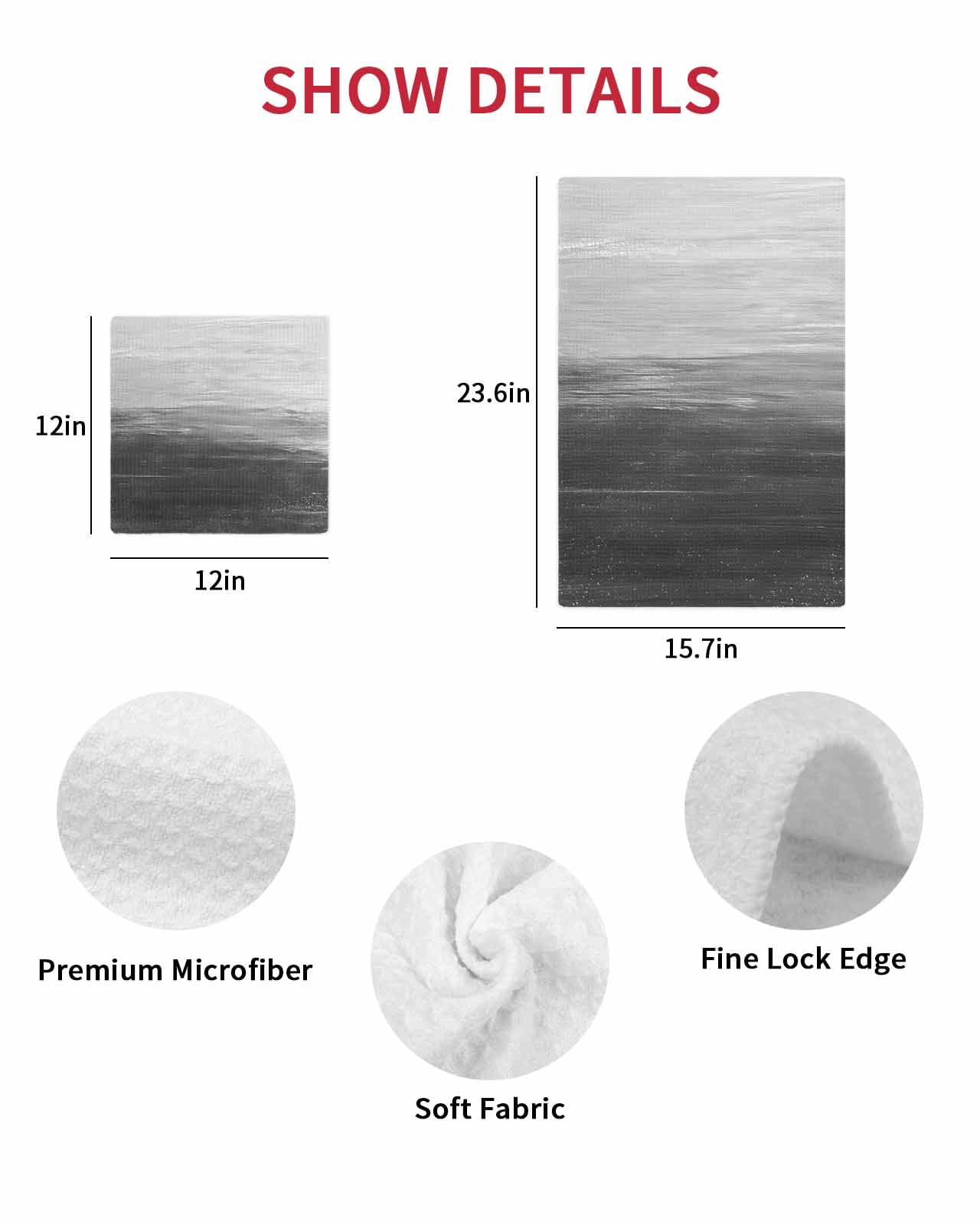 Grey Ombre Hand Towels Set, Waffle Weave Kitchen Towels 2 Pieces, Modern Abstract Art Ocean Oil Painting Microfiber Hair Face Bath Tea Towel Absorbent Quick Drying Cleaning Dish Cloths 15.7"x23.6"