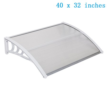 40" x 32" Outdoor Awning, Door Window Awnings UV Rain Snow Protection, Transparent Board & White Holder