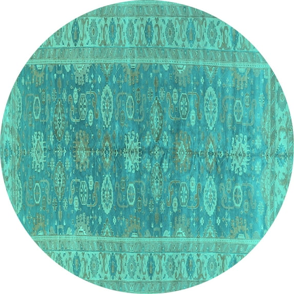 Ahgly Company Indoor Round Oriental Turquoise Blue Traditional Area Rugs, 3' Round