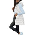 thumbnail image 4 of Women's 2025 Solid Color Hooded Puffer Vest, Mid-Length Quilted Sleeveless Jacket with Zip Front, Plus Size Warm Winter Outerwear, Long Cotton Vest for Women with Attached Hood White M, 4 of 8