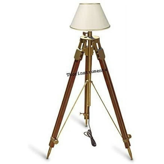 Nautical Antique Brass Floor Lamp Brown Tripod Stand Shade Lamp Home Decor