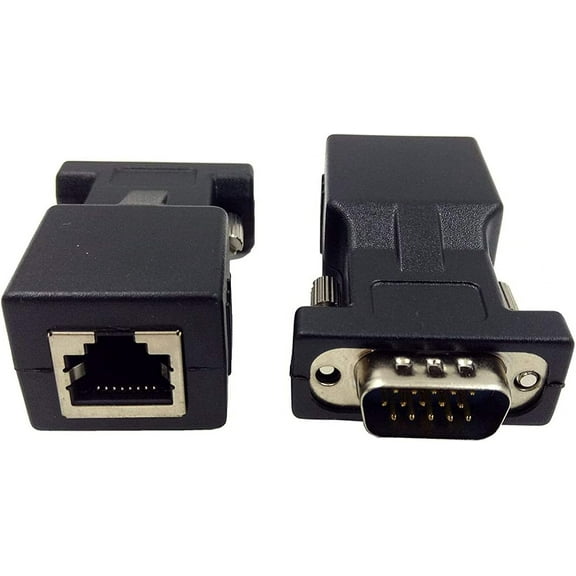 VGA Extender Over Ethernet Adapter, VGA 15 Pin Male to CAT5 CAT6 RJ45 Female Network Cable Extender Connector Adapter(2-Pack)