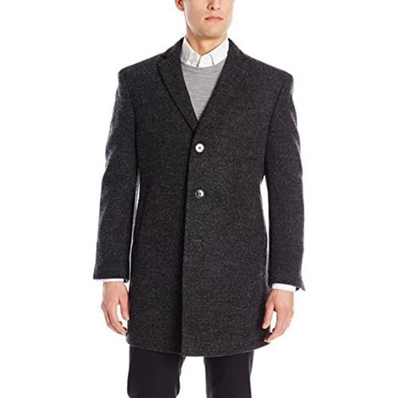 Calvin Klein Men's Marble 34 Inch Overcoat, Grey, 48 Long