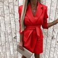 thumbnail image 4 of SDNall Blazer Dress for Women Sexy Elegant Fashion Casual Lace Up Waist Loose Candy Color Long Sleeve Solid Color Suit Collar Dress Coat (Red, Sizes S-XXL), 4 of 9