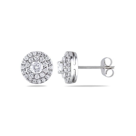 1 Carat T.W. Diamond 14kt White Gold Double Halo Stud Earrings