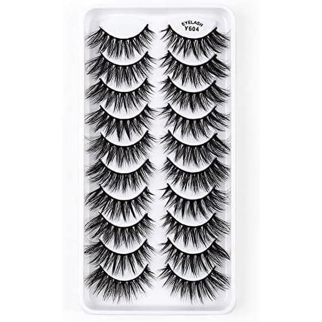 Kit de 10 pares de pestañas postizas, pestañas postizas 3D, pestañas largas naturales y esponjosas, pestañas postizas de banda suave reutilizables, extensión de pestañas de maquillaje negro de lujo