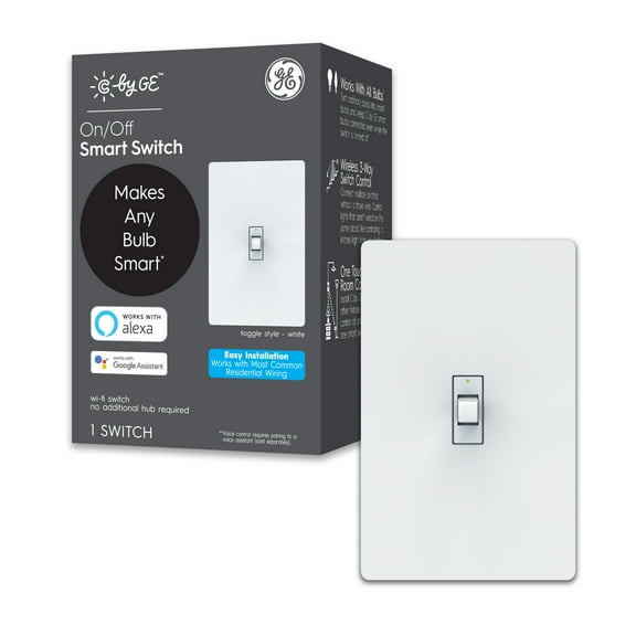 C by GE On/Off 3-Wire Smart Switch - Works with Alexa   Google Home Without Hub, Toggle Style Smart Switch, Single-Pole/3-Way Replacement, White