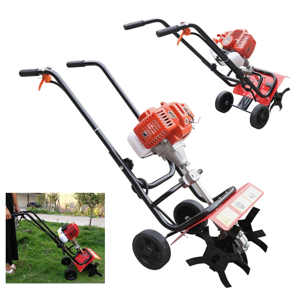 Mkyiongou 52CC 2Stroke Mini Tiller Cultivator Garden Hand-pull Gas Tiller Cultivating Tool