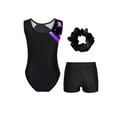 thumbnail image 2 of Venjoe Kids Girls 3 Piece Gymnastics Leotards Outfits Sparkling Ballet Dance Unitards with Shorts Purple&Black 14, 2 of 7