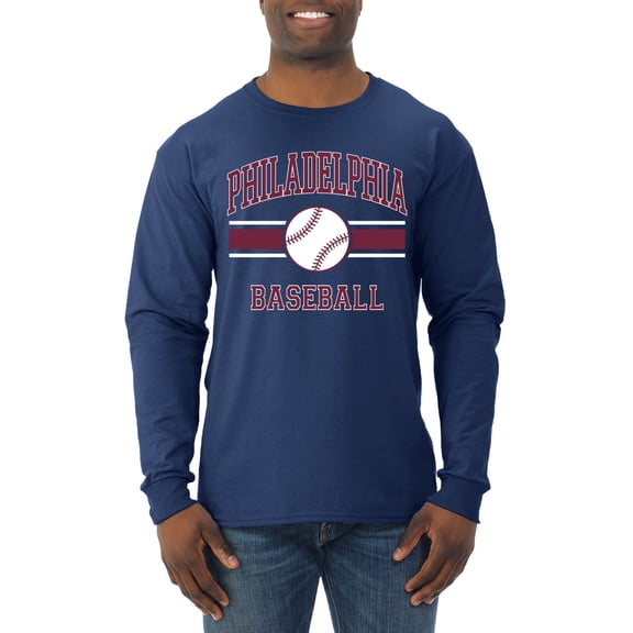 Wild Bobby City of Philadelphia Baseball Fantasy Fan Sports Men's Long Sleeve T-Shirt, Navy, Large