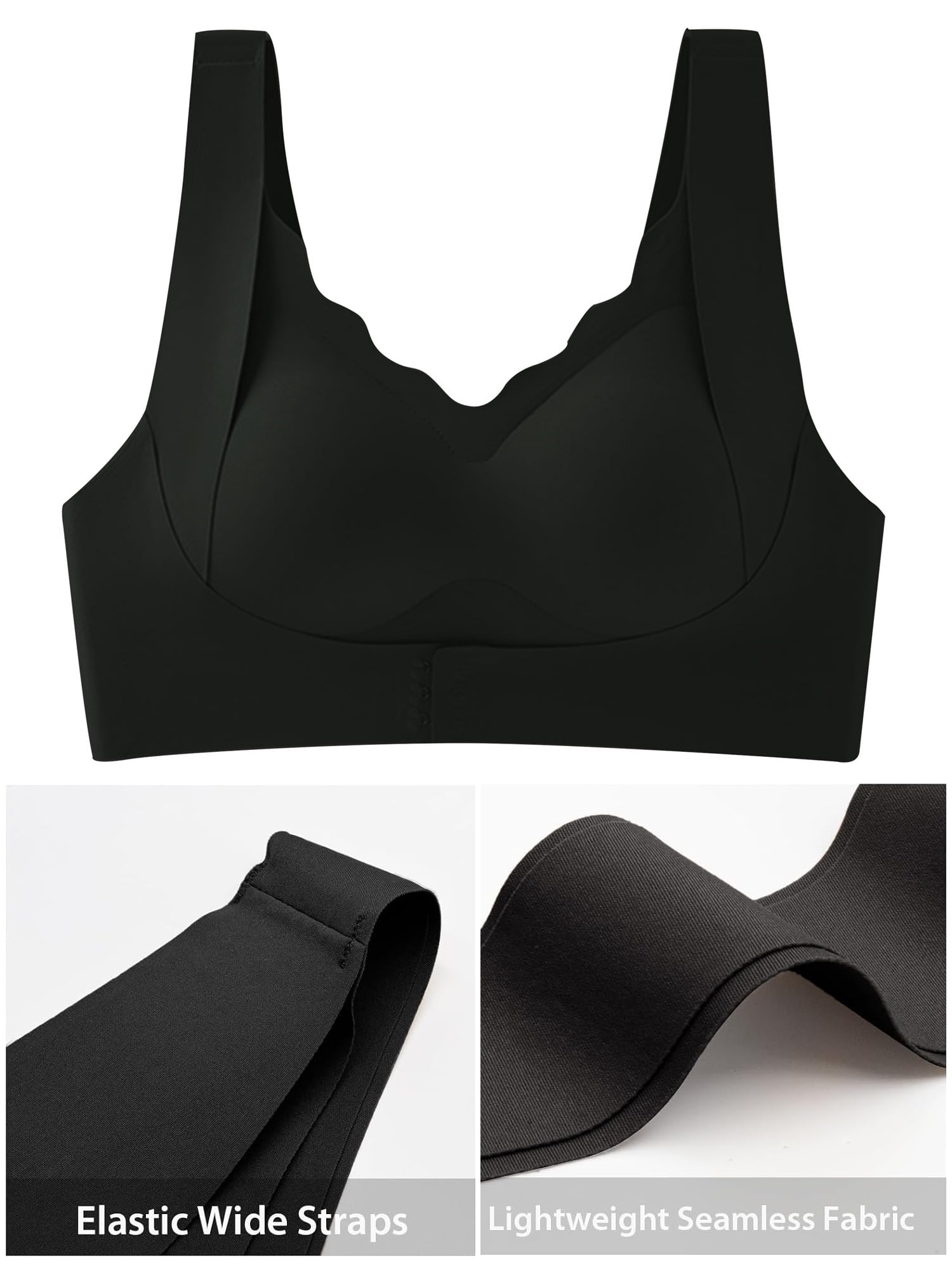 Sveltors Scalloped Wireless Bras for Women Full-Coverage Padded Wavy  Seamless Wirefree Bra Support B-E Cups