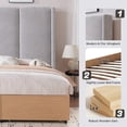 thumbnail image 6 of King Size Bed Frame and Upholstered Headboard, Solid Wood Platform Bed with Storage Drawers, Durable Wooden Slats, Solid and Stable, Noiseless, No Box Spring Needed, Easy Assembly, Light Gray, 6 of 10