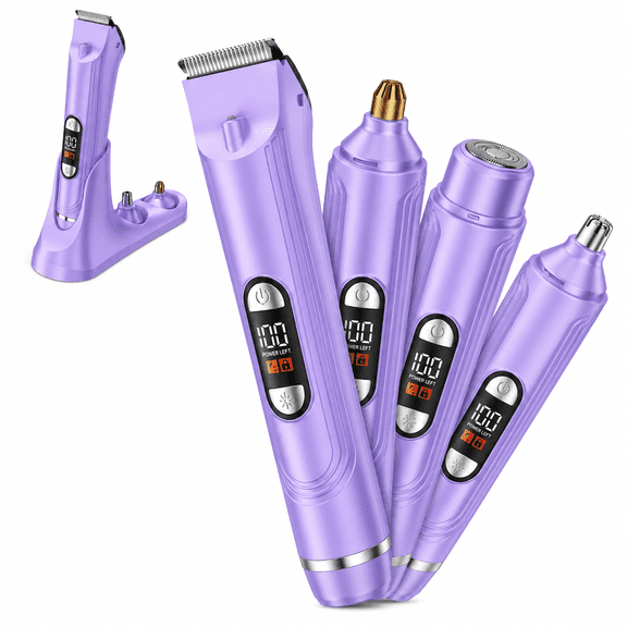 Obacre Electric Razors for Women, 3 in 1 Bikini Trimmer & Pubic Hair Shaver, Rechargeable Female Body Hair Trimmer with Stand, Wet & Dry Cordless Ladys Razor for Face, Legs, Armpits, Nose, Purple