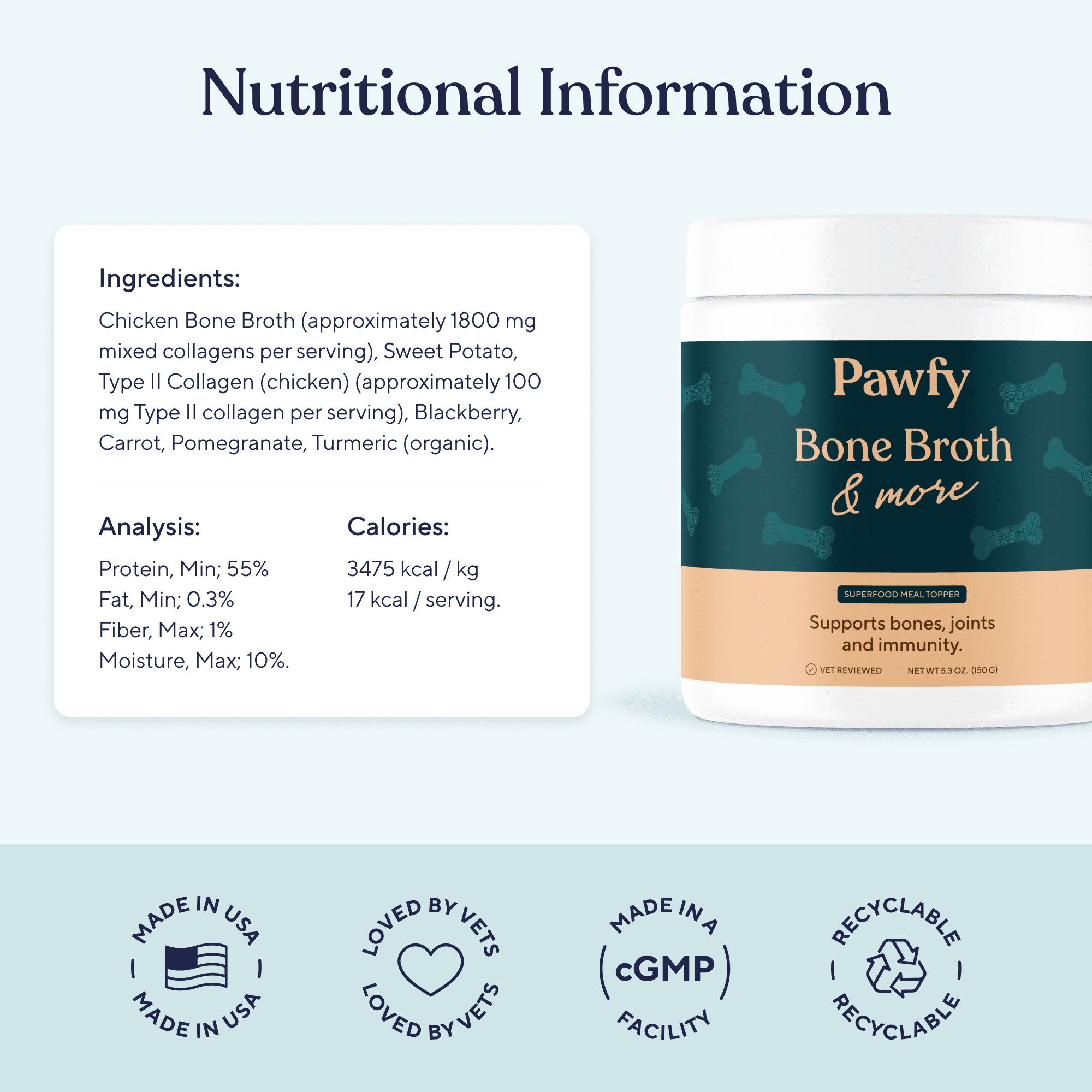 Pawfy Bone Broth for Dogs | Dog Powder for Food with Collagen - Supports Joints, Immunity & Digestion | Easy to Serve Bone Meal for Dogs