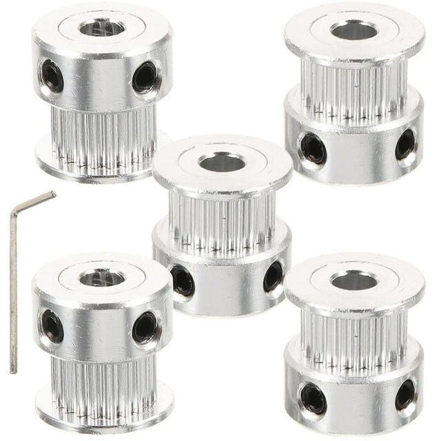 Timing Pulley Wheel 5 Pcs Aluminum 2GT GT2 20 Teeth Bore 5mm For Makers 3D Printer Components Linear Motion Round Teeth