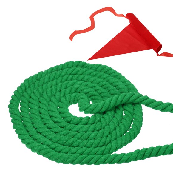 Unique Bargains 20 Feet Tug of War Rope for Adults Teen 3-Strand Natural Twisted Cotton Rope with Flag Green