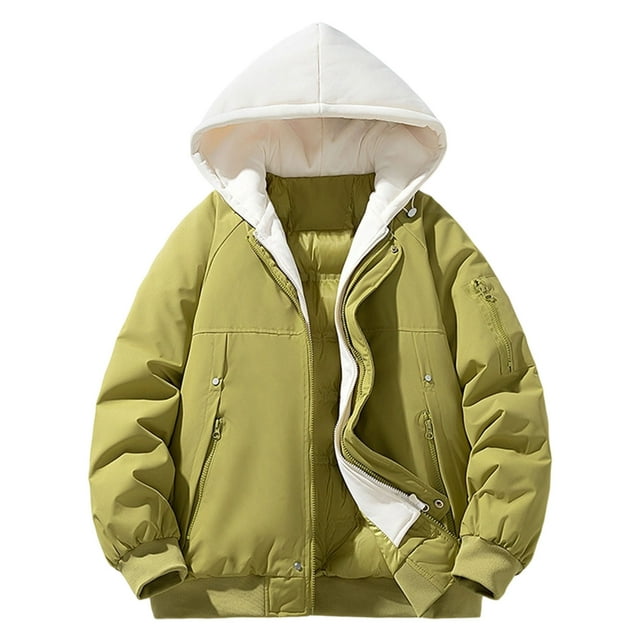 Lovzfmll Manteau Matelassé pour Homme à Capuche en Faux Deux Pièces, Lourd, Vert, m