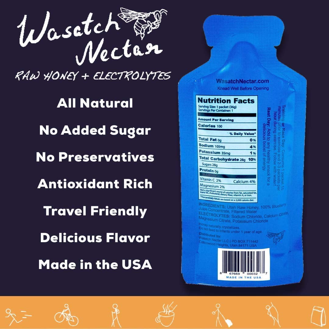 Wasatch Nectar Blueberry Flavor - Honey - for Runners, Cyclists, and Active Sports - 1.27oz (12pk)