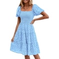 thumbnail image 1 of Vestido Prettygarden de verano para mujer, manga abullonada, con ojales, azul, 1 of 8