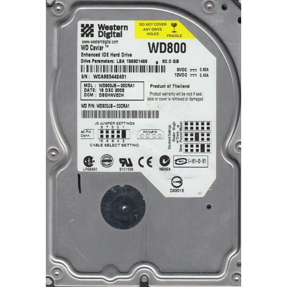 WD800JB-00CRA1, DCM DSEHNV2CH, Western Digital 80GB IDE 3.5 Hard Drive