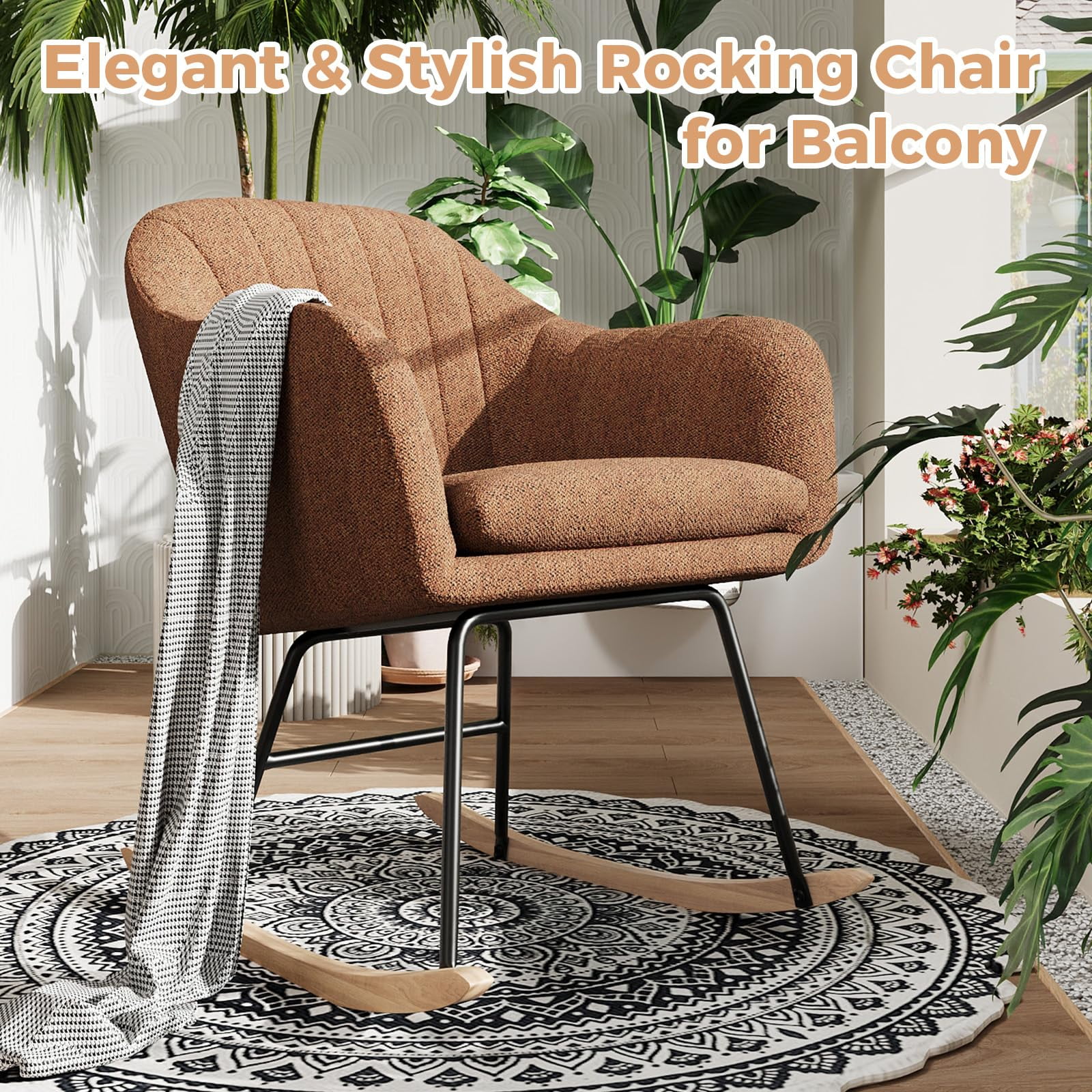 Rocking Chair Nursery, Teddy Baby Nursery Rocking Chairs, Office Chair with Chenille Upholstery,Glider Chair with Armrests and Upholstered Pad, Bedroom Rocker Chair for Baby & Kids