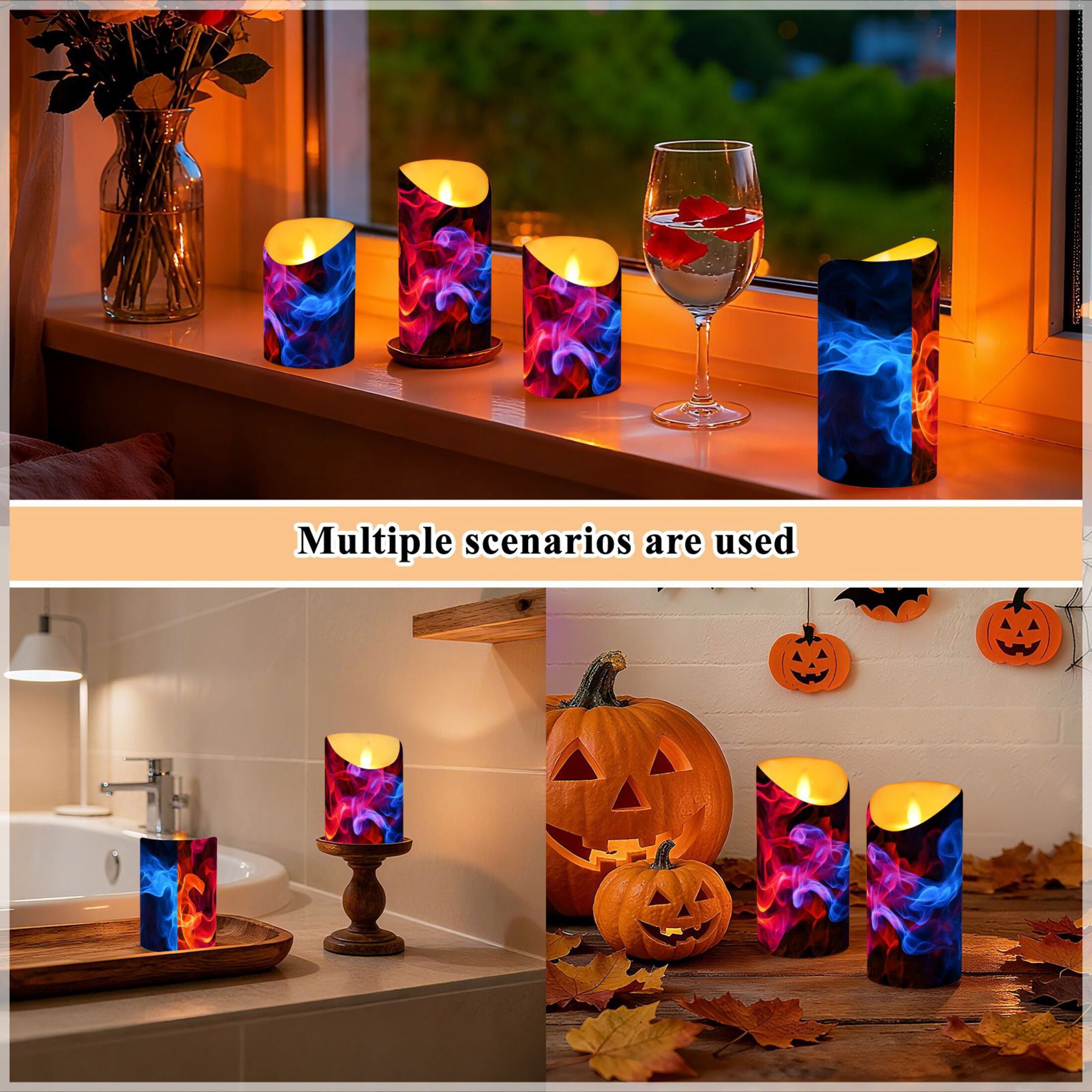 Blue and Red Flame Mixture Flickering Flameless Candles with Remote Timer Battery Operated LED Tealight Set of 2 M