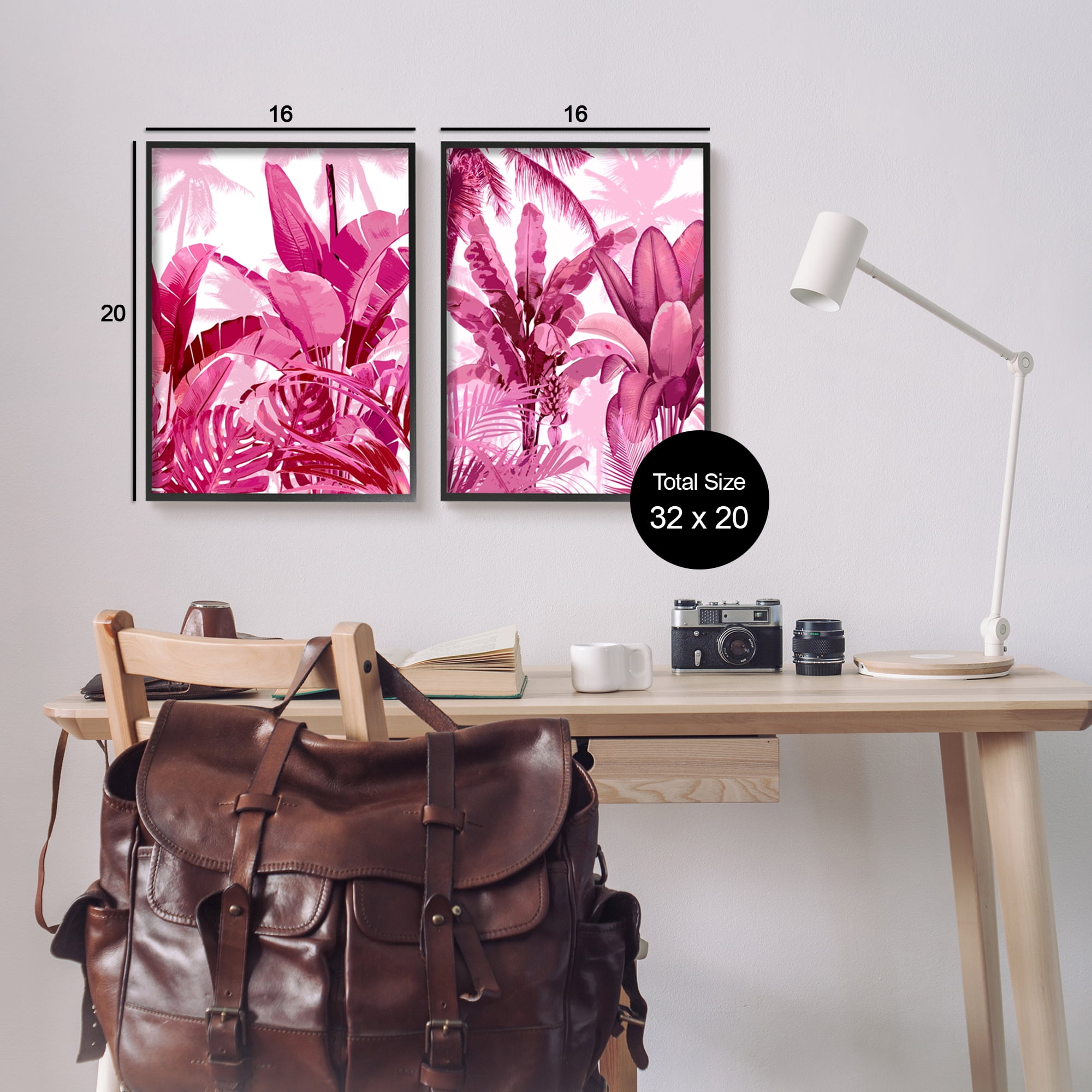 Stupell Industries Pink Palm Tree Leaves Botanical & Floral Painting Black Framed Art Print Wall Art, 16 x 20