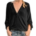 thumbnail image 2 of AXXD Womens Sexy Tops Black Basic Summer 2024 Trendy Casual Long Sleeve V Neck Loose Shirt Blouse Tops, 2 of 6