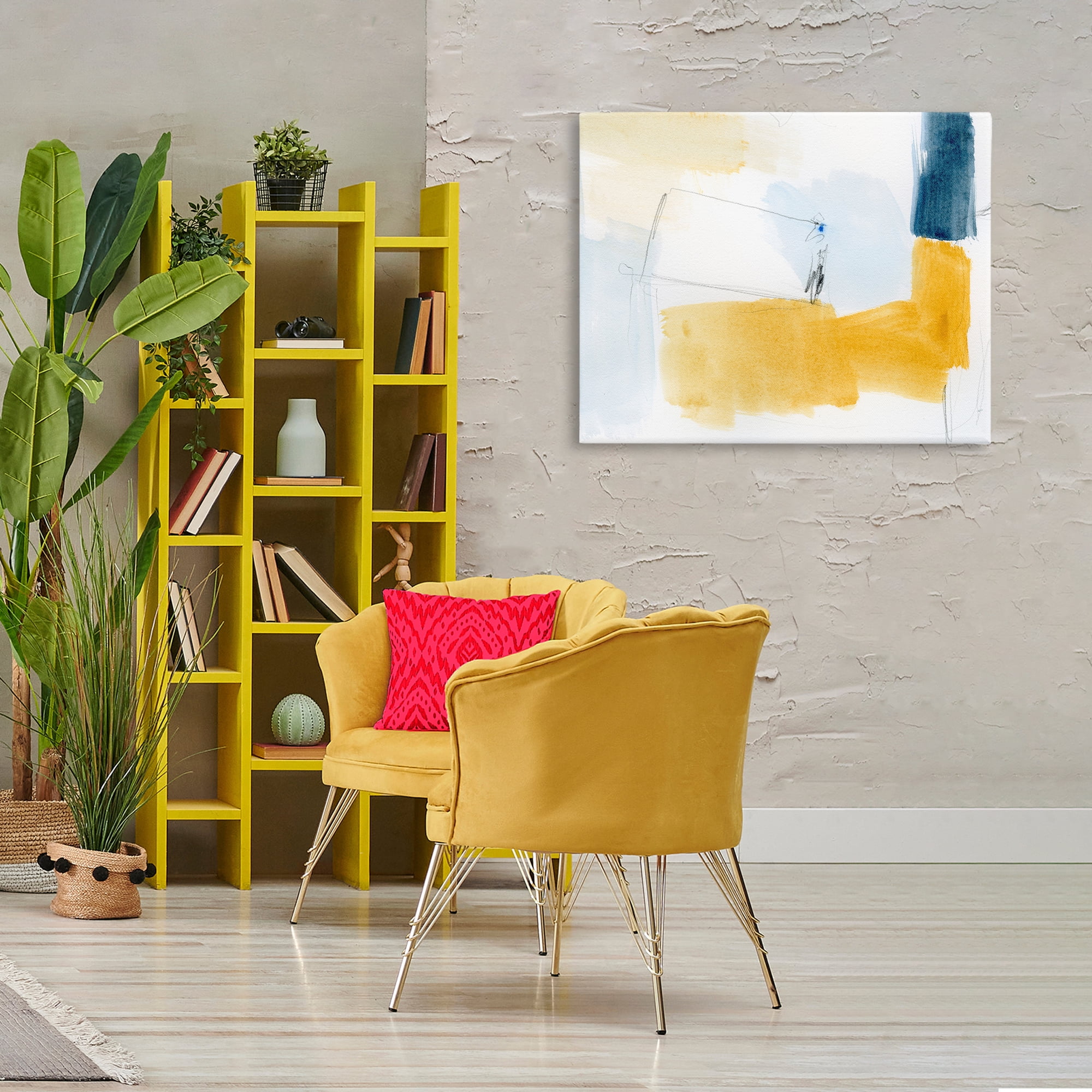 Stupell Industries Yellow & Blue Abstract Abstract Painting Gallery Wrapped Canvas Art Print Wall Art, 40 x 30