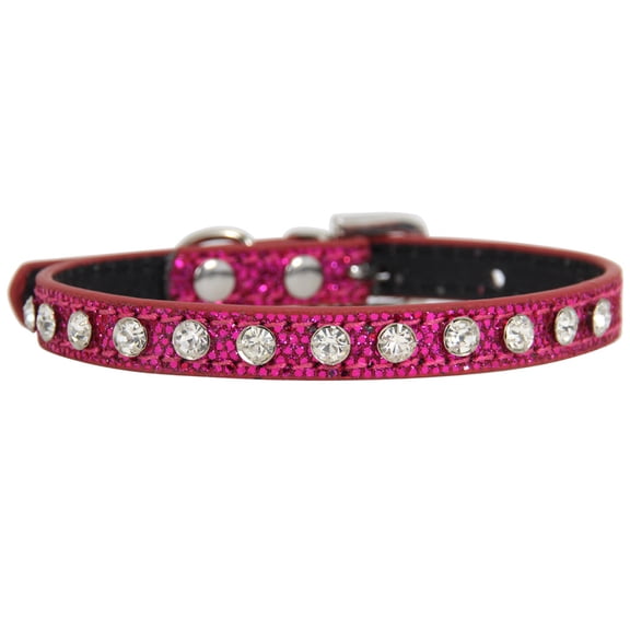 Zhuge M Size Adjustable Rhinestone PU Leather Pet Collar, Bling Collar for Cats & Dogs,1 Pc-Dark Pink