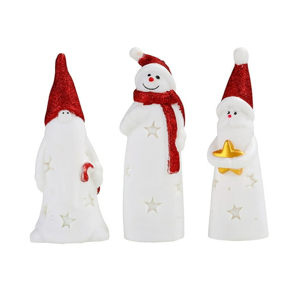 3-Piece LED Santa Claus Figurine Set – Cute Light-Up Christmas Decorations, Plastic Mini Santa Statues for Desk, Shelf, Home & Office Holiday Decor, 6.1in Tall (White)