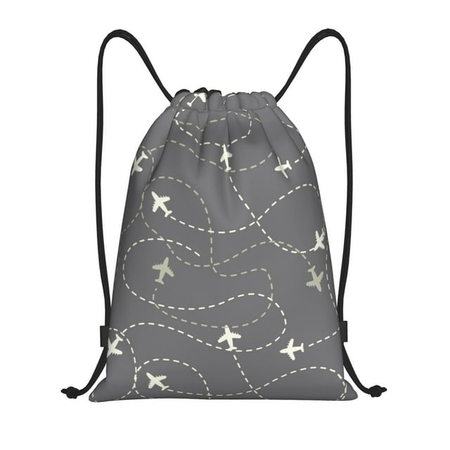 Fotbe Airplane Routes Around The World Pattern Drawstring Backpack, Gym Bag, Lightweight Backpack, Water-Resistant Bag Travel Sports Backpack, Fitness Bag, Yoga Bag-Medium