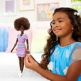 thumbnail image 3 of Barbie Fashionistas Doll #247 with Pink and Green Striped Dress, Curly Black Hair, 3 of 7