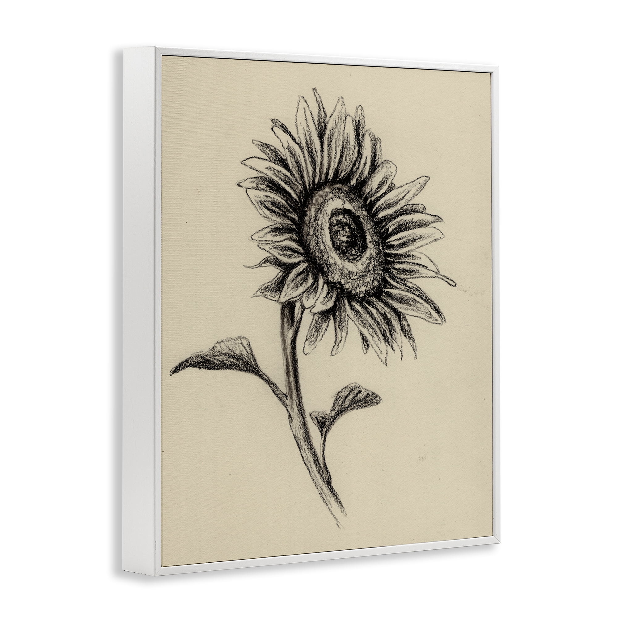 Stupell Industries Sunflowers in Charcoal White Framed Giclee Art, design by Leah Noel Art