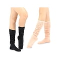 thumbnail image 4 of Teehee Women's Fashion Cotton Over The Knee Socks - 2 Pairs Pack (Pointelle Blk/Pch), 4 of 6