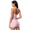 thumbnail image 2 of IBTOM CASTLE 2 Piece Workout Sets for Women Shorts Yoga Pilates Outfits Striped Backless Halter Padded Tank Top With High Waist Fold-over Biker Shorts Pink, 2 of 7