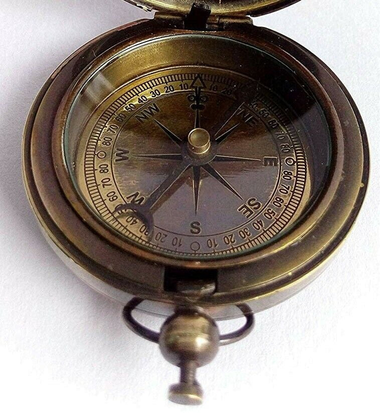 Pocket Compass Nautical Solid Brass Vintage Ship Navigation Push Button Compass
