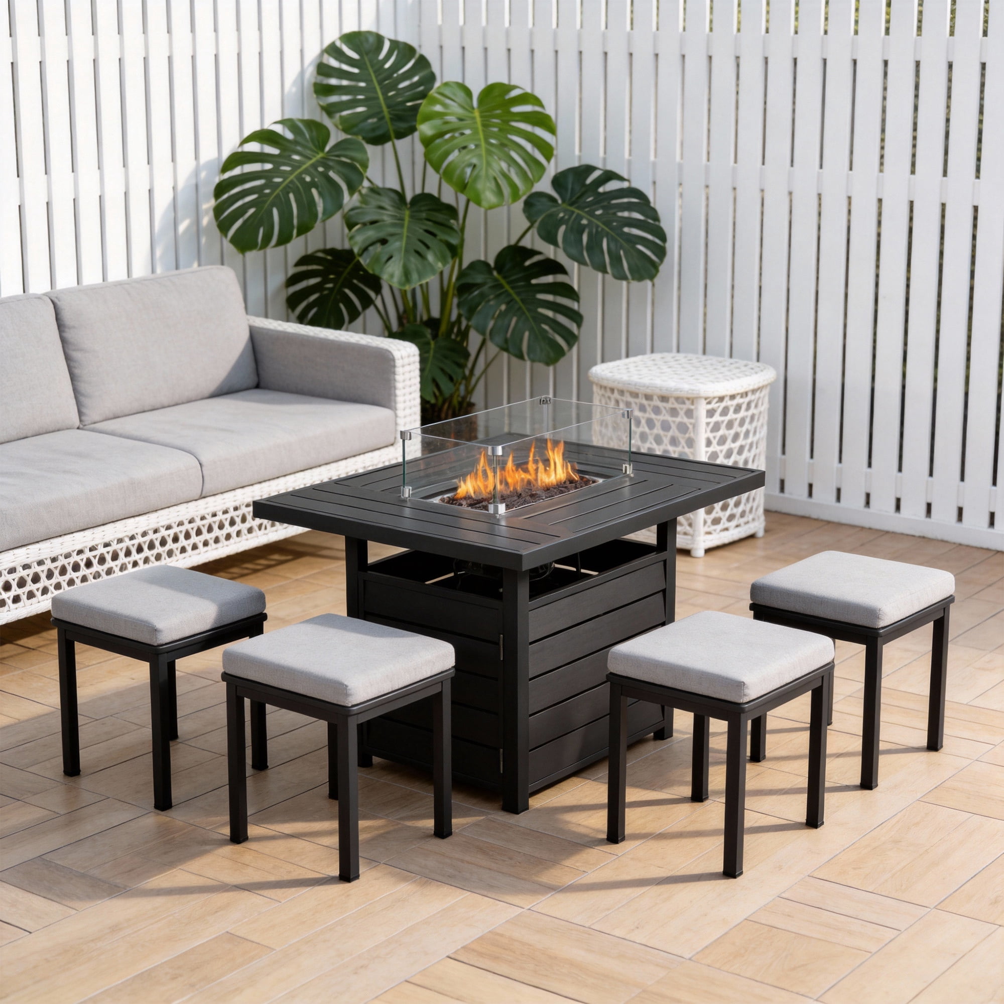 KIOOTTO 54" Outdoor Propane Fire Pit Table, 50,000 BTU Aluminum Gas Fire Table with Glass Wind Guard & Lava Rocks, CSA Certified, Black