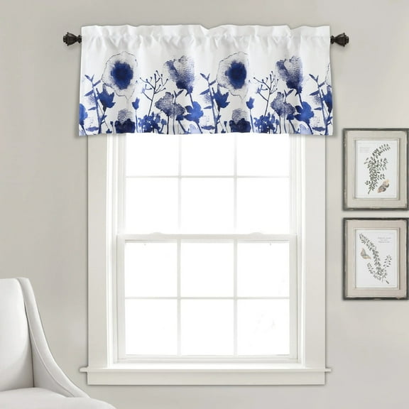 Lush Decor Zuri Flora Light Filtering Valance Single Navy 52X18 2