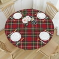 thumbnail image 2 of Christmas Plaid Round Fitted Tablecloth with Elastic for 48-52 Inch Tables Red Green Buffalo Checkered Fitted Table Cover Waterproof Winter Holiday Theme Farmhouse Indoor Outdoor Patio Picnic Party, 2 of 4