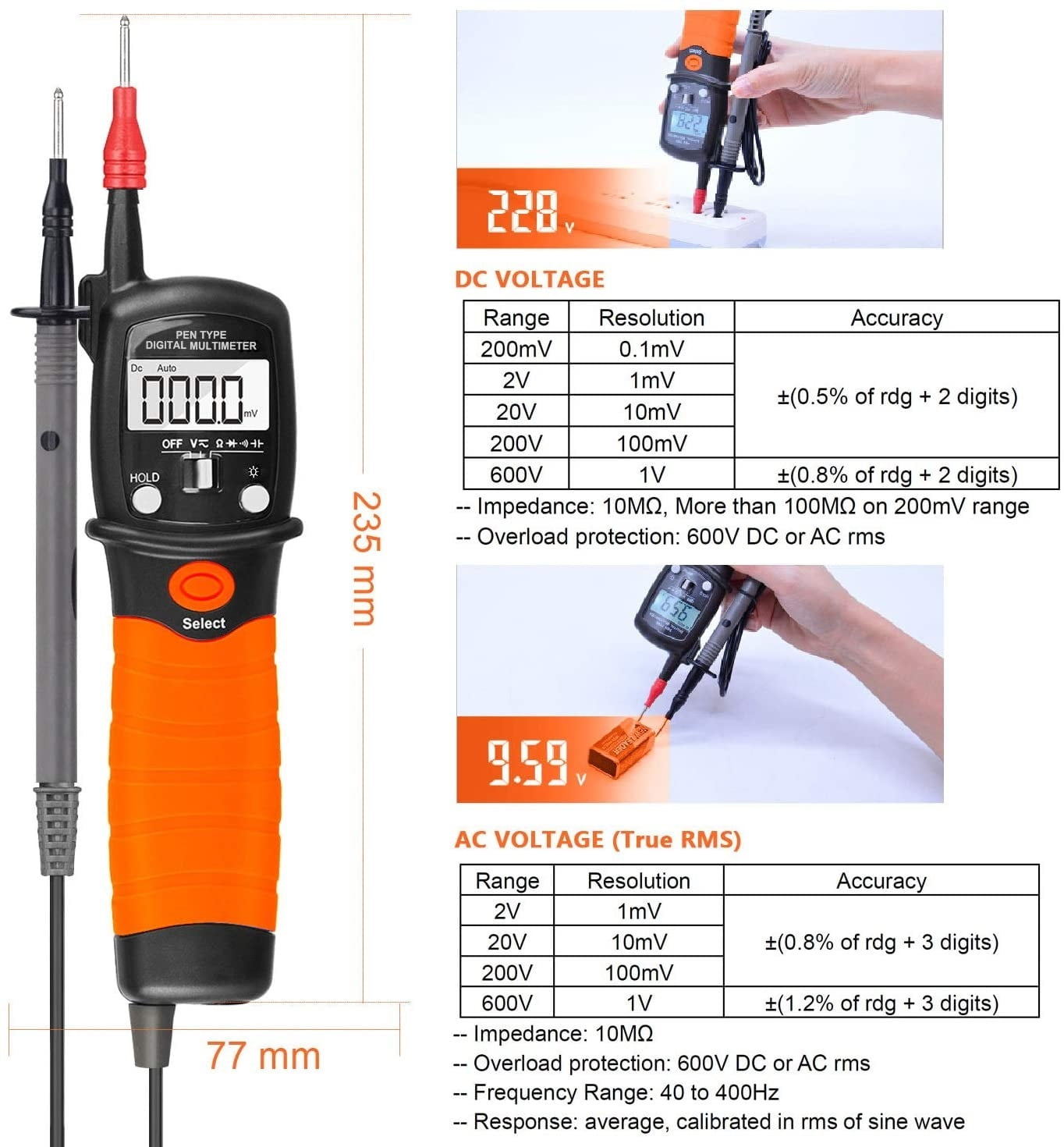 Digital Multimeter, Voltage Tester, 2000 Counts for Measuring Voltmeter, Resistance Diode Tester