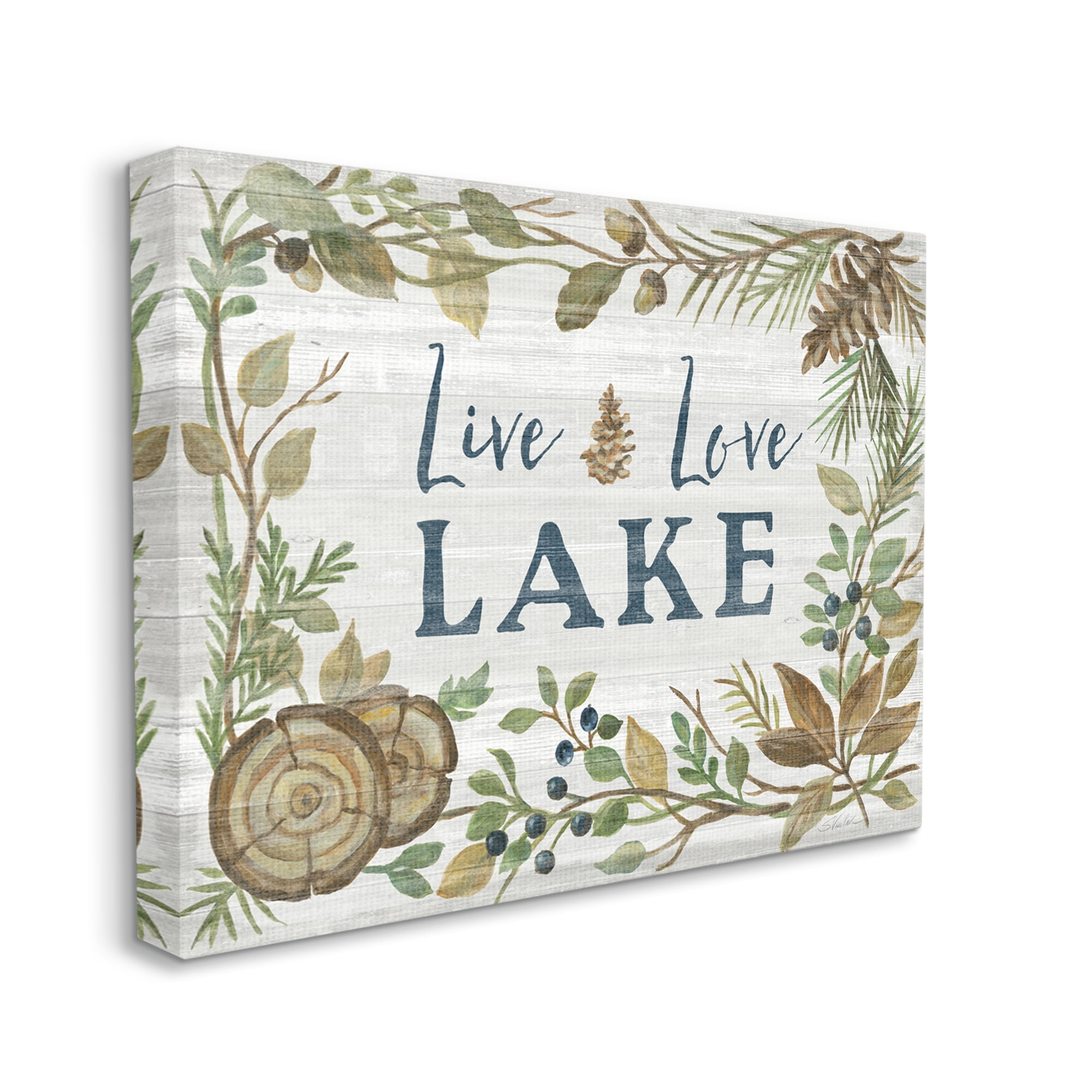 Stupell Industries Live Love Lake Quote Rustic Lakehouse Botanical Frame, 48 x 36, Design by Silvia Vassileva