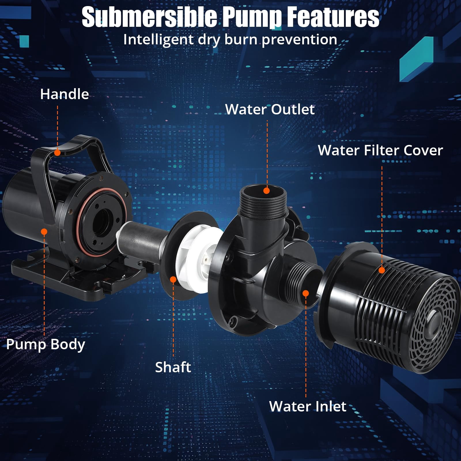 3700GPH Submersible Water Pump, 130W Pond Pump 31Ft Lift Height Water Transfer Pump, 180° Ajustable Outlet Aquarium Pump,16Ft Power Cord for Outdoor, Aquarium, Hydroponic,Water Fountain