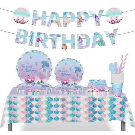 

9Pcs Mermaid Tableware Sets Birthday Party Supplies for Girls Birthday Party