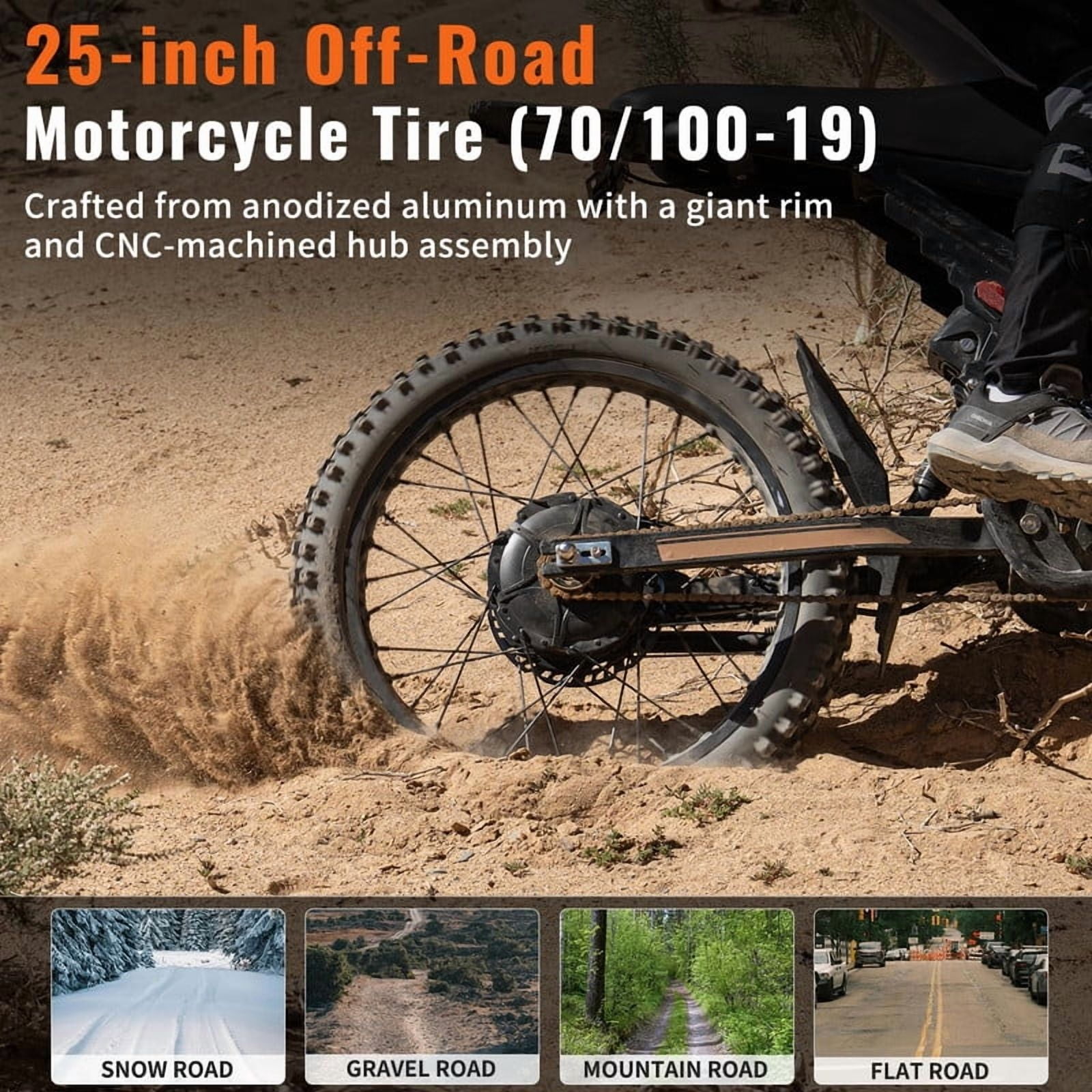 Riding'time GT73 PRO Electric Dirt Bike for Adults, Upgraded 3000W 60V 50MPH Dirtbike, 36.4AH Dual Battery Ebike Up to 85 Miles, 25" Motorcycle Tire, UL2849 All Terrain for Mountains, Snow, Sand